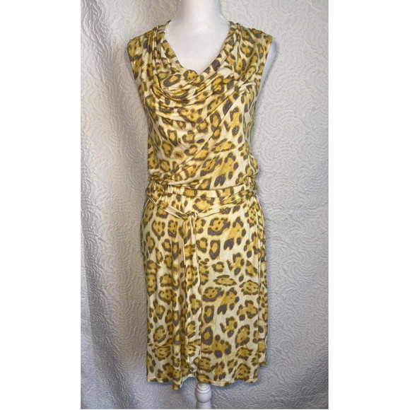 INC International Concepts Yellow & Gray Leopard Print Rayon Knit Dress Small - Picture 1 of 14